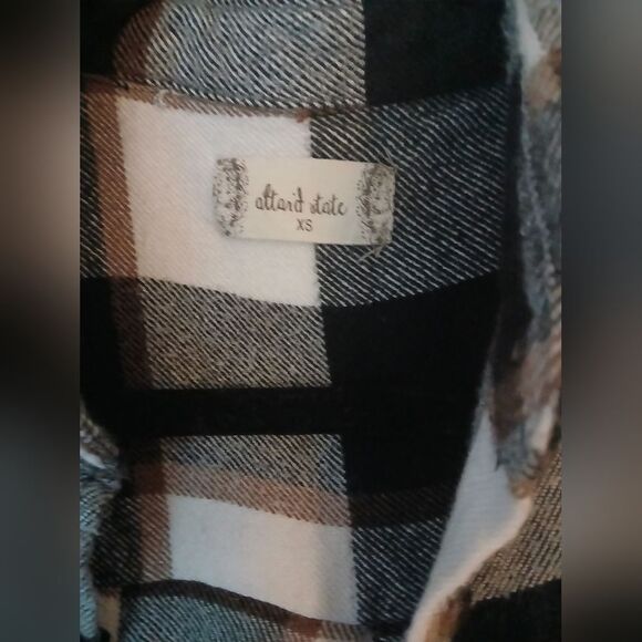 Altar'd State Soft Black White Fall Checkered Flannel Button-Down Shirt XS - Picture 7 of 12